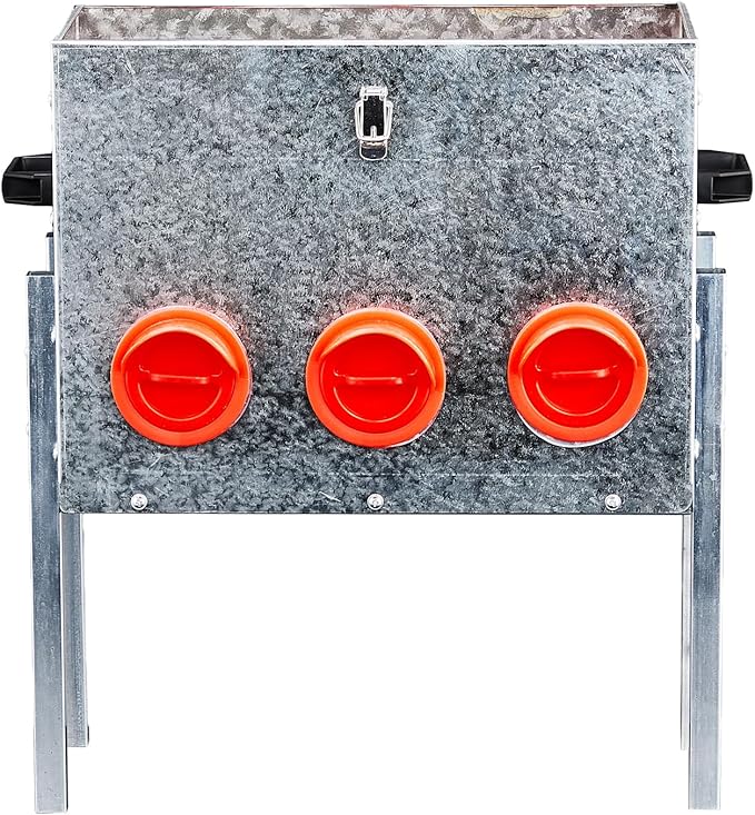 Automatic Chicken Feeder No-Waste, Metal Poultry Feeder Large Capacity for Chickens, Geese, Ducks, Turkeys, Quails (6 Ports)