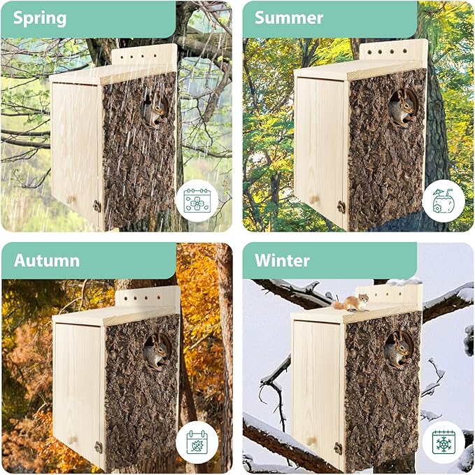 Large Squirrel Nesting Box with Predator Guard - Easy Assembly Squirrel Houses for Outside Nesting, Wooden Nesting Box for Squirrels,Chipmunk,Bird and Small Animals
