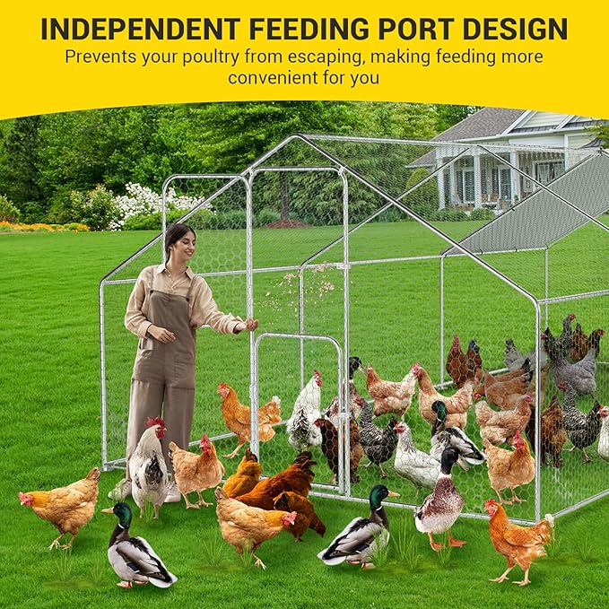 GarveeLife Large Metal Chicken Coop with Waterproof and Anti-UV Cover, Walk-in Poultry Cage, Outdoor Chicken Run for Backyard Farm Use, 9.8x19.7X 6.6 FT