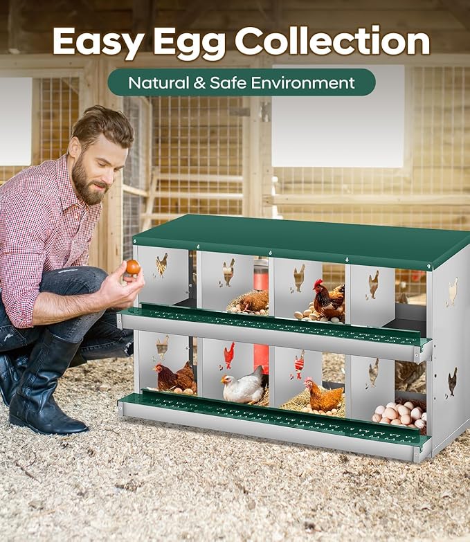 Chicken Nesting Box, 6/8/10 Compartment Metal Nesting Box,Wall Mount Chicken Nesting Boxes for Laying Eggs,Easy Egg Collection,6 Room Nest Boxes for Chickens