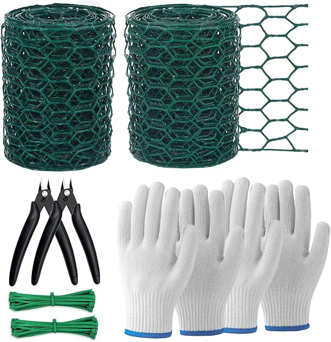 2Pcs Floral Chicken Wire for Floral Arrangements for Reinforce Chicken Wire Fencing 4 x 118 Inch Hexagonal Galvanized Mesh Fence Includes Gloves Ties & Cutter