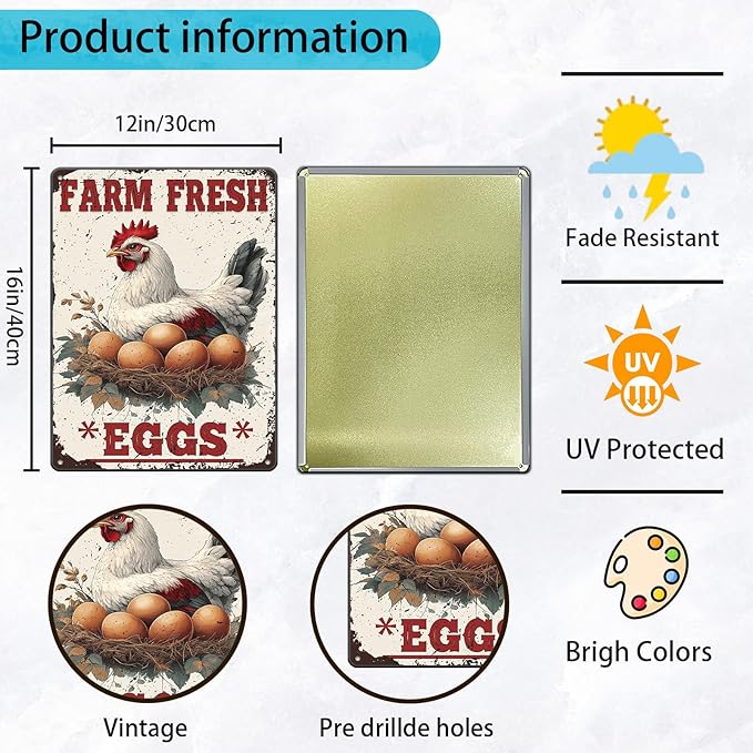 Funny Chicken Signs Farm Fresh Eggs Aluminium Sign Metal Chicken Signs Decor Home Ktichen Farm Are Wall 12x16 Inch Vintage Chicken Signs For Coop Metal Tin Signs Poster