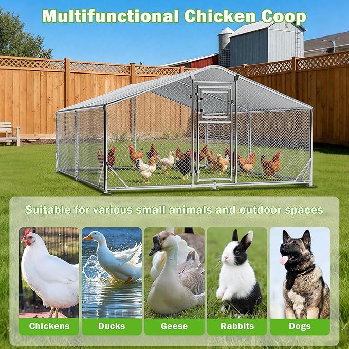 10x13FT Metal Chicken Coop, Dutch Door Chicken Run with Waterproof Cover and Hardware Cloth, Walk in Chicken Coop for Hen House, Duck Coop and Rabbit Run
