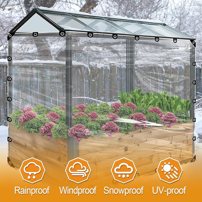 10x13ft Anti-Tear Clear Tarp Waterproof - 2pcs Windproof Poly Tarpaulin, Heavy Duty Transparent Enclosure with Grommets for Covering Chicken Coops Greenhouse Garden Plants