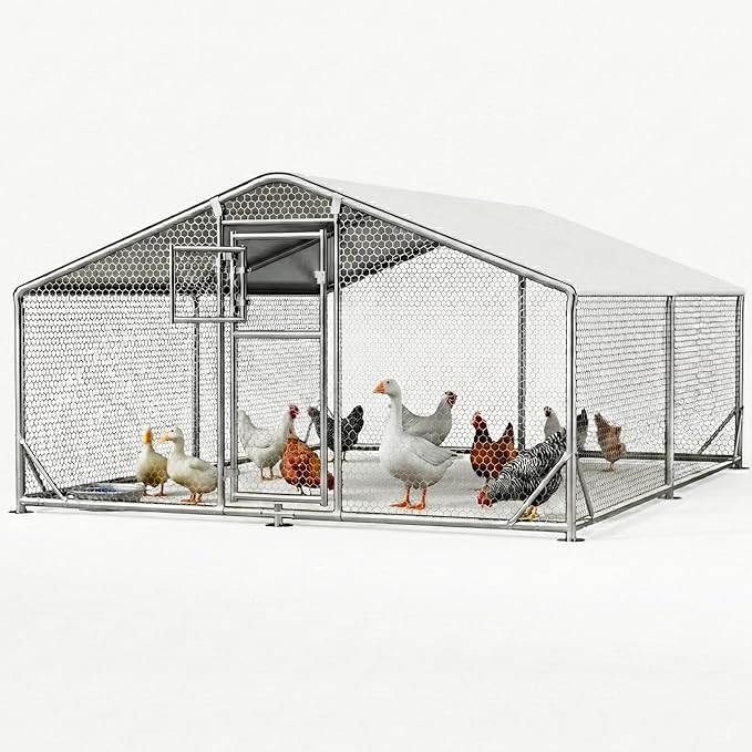 10x13FT Metal Chicken Coop, Dutch Door Chicken Run with Waterproof Cover and Hardware Cloth, Walk in Chicken Coop for Hen House, Duck Coop and Rabbit Run