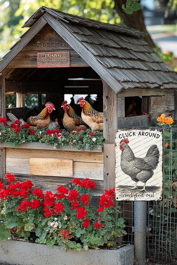 Cluck Around And Find Out Chicken Tin Sign For Chicken Coop Home Yard Outdoor Chickens Plaque Wall Decor Art 12x8 Inch
