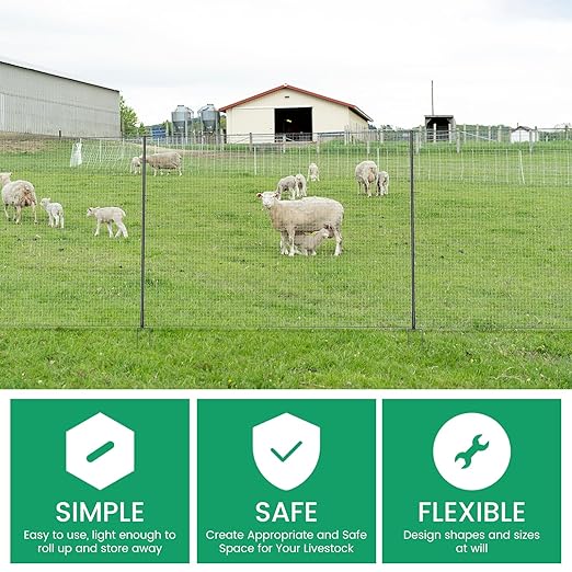 Non Electric Fence Netting 40" x164', Boundary Fence with Double Spiked Posts, Portable Poultry Fence All-Purpose Fencing for Dogs, Chickens, Ducks, Turkeys Suitable in Backyard, Garden, Farm