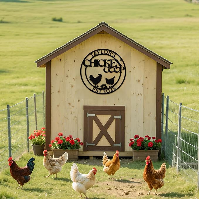 Personalized Chicken Coop Sign – Custom Metal Name Farm Sign, Outdoor Hen House Décor, Rustic Garden Lawn Plaque, Customizable Chicken Farm Sign with Name & Established Date, Unique Gift