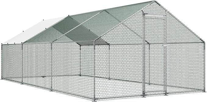 VEVOR Large Metal Chicken Coop, 19.7x9.8x6.5ft Walk-in Chicken Runs for Yard with Cover, Spire Roof Hen House with Security Lock for Outdoor and Backyard, Farm, Duck Rabbit Cage Poultry Pen
