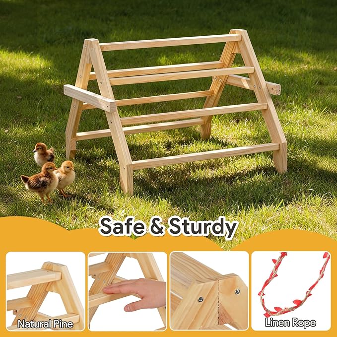 17" Extra Long Chicken Perch, 3-in-1 Chicken Roosting Bars with Swing, Natural Pine Wood Chicken Roost, Chicken Coop Accessory for Hens, Chicks, Parrots & Other Birds
