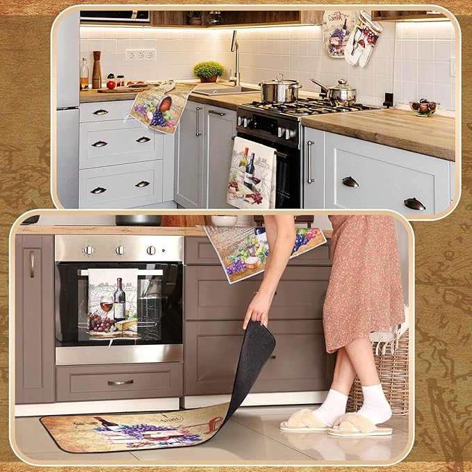 10 Pcs Wine Kitchen Dish Towels Rugs Oven Mitts and Pot Holders Set Farmhouse Kitchen Decor Set for Women Mom Daughter Gift Cooking Baking Grilling (Rustic Color)