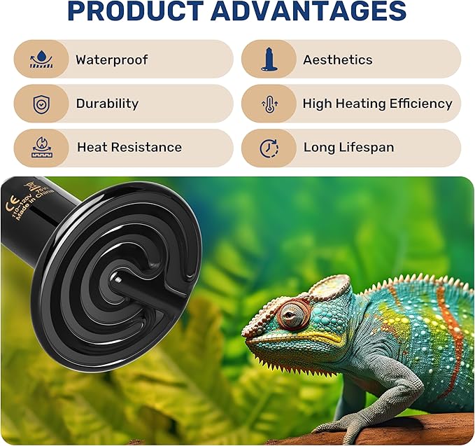 YSSOA 75W Ceramic Heat Emitter Bulb, No Light Reptile Heat Lamp Tank Heat Bulb for Lizards, Bearded Dragons, Turtles, Chickens, 4 Pack