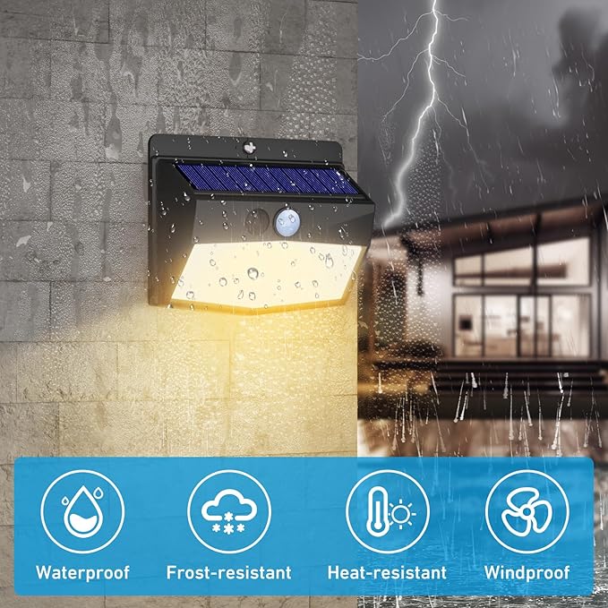 Peasur 1 Pack Solar Motion Lights Outdoor, Solar Security Light with 3 Modes, IP65 Waterproof Flood Lights Outside for Camping Garden Patio Garage Backyard, Warm