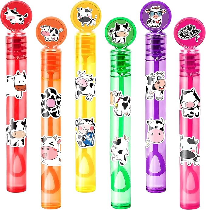 Cow Party Favors for Kids – 24PCS Farm-Themed Mini Bubble Wands, Great for Birthday Supplies, Pinata Fillers, Goodie Bags & Classroom Rewards