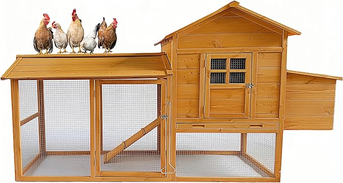 Wooden Chicken Coop for 4 to 6 Chickens Large Poultry Hen House with Outdoor Run Nesting Box Pull Out Tray and Easy Access Sliding Door