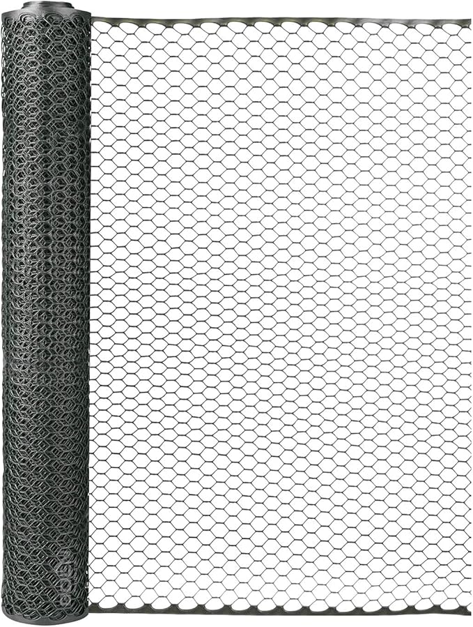 Boen Poultry hex Netting Plastic Temporary Barrier Chicken Wire Protection for Yard (2' x 25', Black)