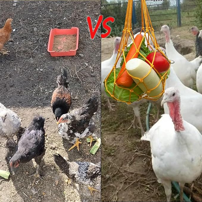 Chicken Vegetable Hanging Feeder 2PCS, Reusable String Bag Net Hanging Feeder for Chickens Ducks Coops Toy, Enrichment Toys, Treat Holder, No Waste Poultry Accessory(Yellow)