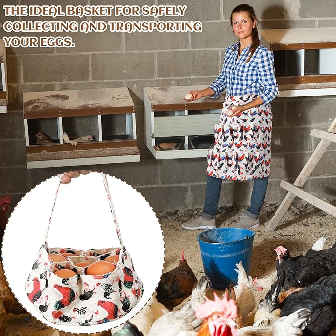 2 Pcs Egg Collecting Apron Chicken Egg Gathering Basket with 7 Pouches Holding Apron with 15 Pockets