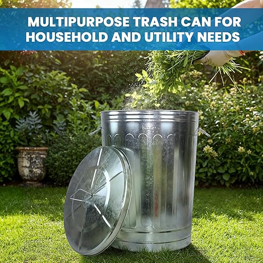 Plexon 31, 20 and 13 Gallon Metal Trash Cans with Lid Set Outdoor Trash Cans Heavy Duty Galvanized Metal Buckets with Lids for Garage Workshop Ash Storage Farmhouse, Bundle