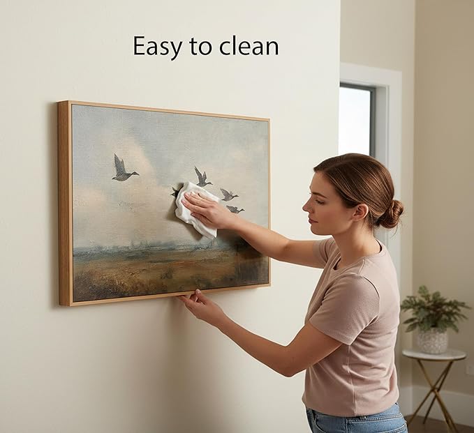 Framed Vintage Flying Duck Canvas Wall Art Wildlife Poster Print Natural Wilderness Picture Retro Wild Duck Painting Artwork Wall Decor for Bedroom Living Room Kitchen 16x24in