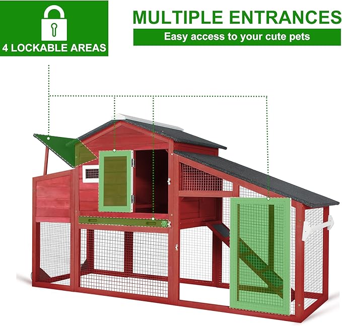 Chicken Coop with Run Mobile Large Nesting Box - Back Yard Wooden Chicken House Outdoor Poultry Cage, UV Proof Asphalt Roof