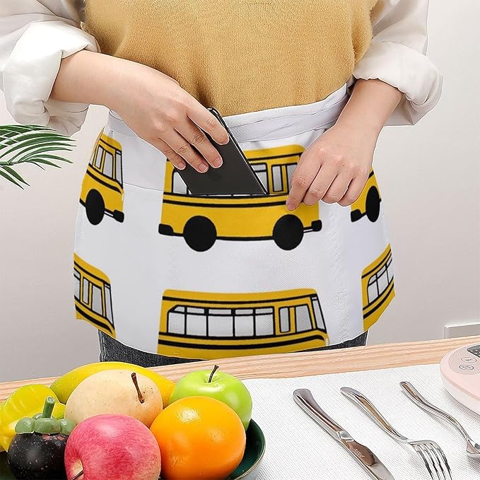 Server Waist Aprons Waitress Unisex Chef Works Half Apron with 3 Pockets