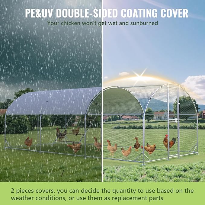 Large Metal Chicken Coop, 10x20x6.5FT Chicken Runs for Yard with Cover and Roosting Perch, Split Doors Walk in Chicken Coop