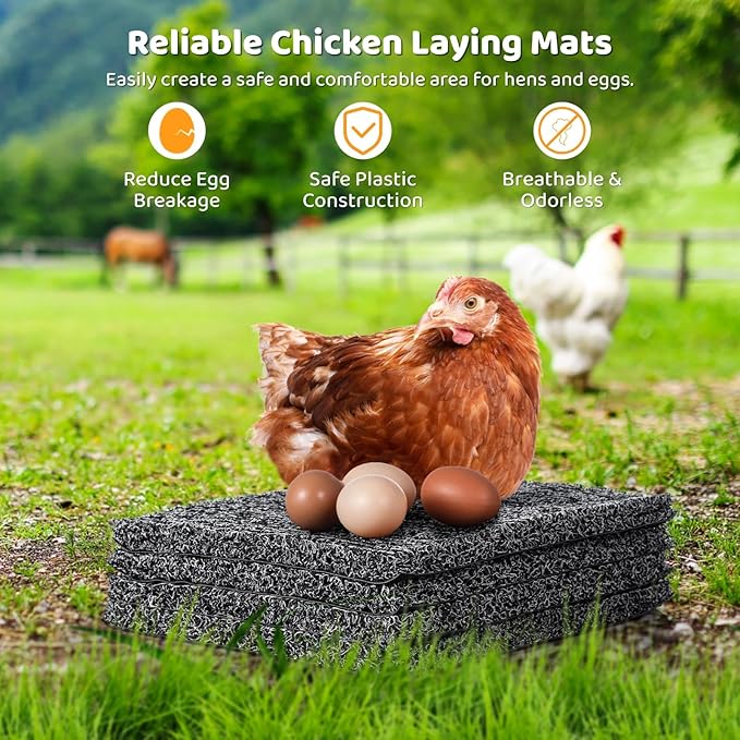 8 Pcs Chicken Nesting Pads, Washable Nesting Box Liners for Chicken Coop, Reusable Plastic Nest Box Pads with 4 Pcs Fake Wooden Eggs, Chicken Laying Mats, 12×12×0.8 inch