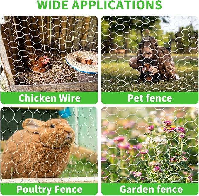 Chicken Wire 16in x 50ft, Chicken Wire Fencing for Floral Arrangements, Chicken Wire Mesh Hexagonal Galvanized Mesh Poultry Wire Netting for Crafting, Garden Protection, Fruits, Rabbit Fencing