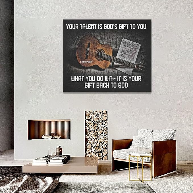 Vintage Guitar Wall Art - Chords Pictures Canvas Prints - Inspirational Artwork for Music Studio, Bedroom, Living Room, Bathroom - 20"x16"