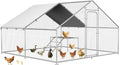 Large Metal Chicken Coop with Roosting Ladder, UV-Resistant and Waterproof Cover, Outdoor Walk-in Cage Hen House for Yard Farm Rabbit Duck Chicken Run, Spire Roof (13.1'W x 9.8'L x 6.4'H)