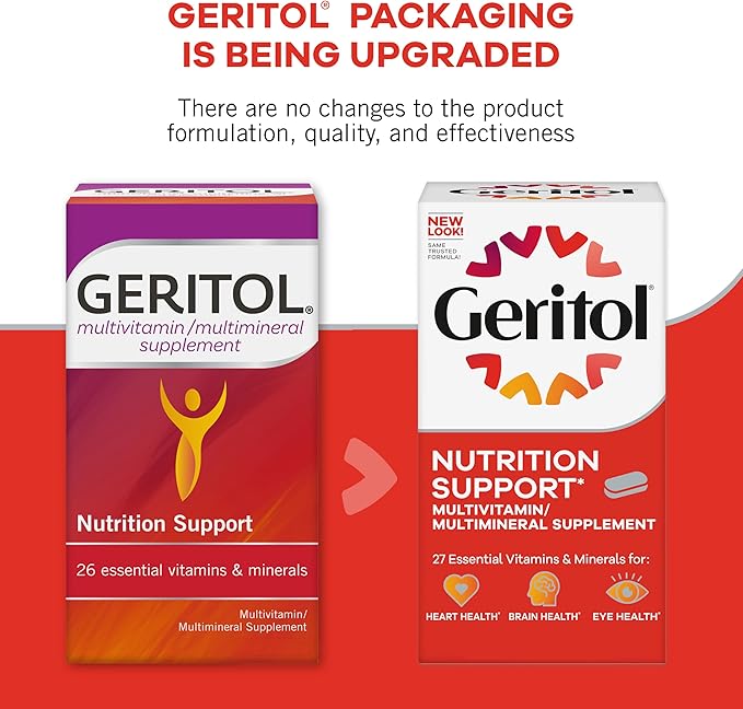 Geritol, Multivitamin Supplement, Contains B-Vitamins, Antioxidants, Vitamins C, E & D and Iron, 27 Essential Vitamins and Minerals, Gluten-Free, Non-GMO, No Artificial Sweeteners, 100 Tablets, 2 Pack