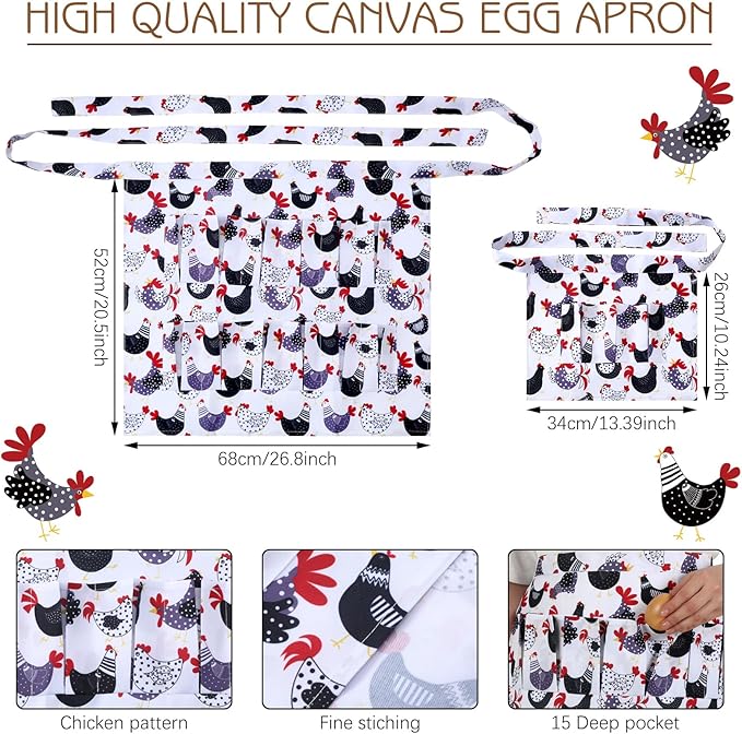 3 Pcs Egg Apron for Collecting Fresh Eggs Gathering Basket for Kids Adult 12 Pockets and Child 3 Pockets