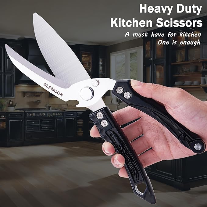 Kitchen Shears Heavy Duty Poultry Shears for Bone,Chicken,Turkey,Meat,Fish and Pizza Cutting Board Kitchen Scissors All Purpose for Food Ideal for Chef and Home Cooking,Dishwasher Safe Black