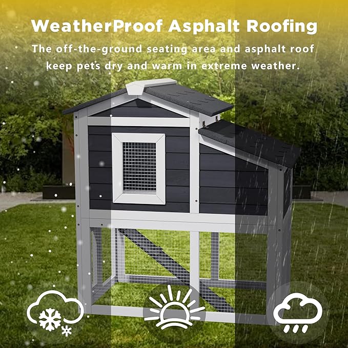 Small Chicken Coop for 2 Chickens, Wooden Chicken Coops with Nesting Boxes Indoor Outdoor, Predator-Proof Bunny House Rabbit Hutch Poultry Pet Tractor Cage with Waterproof Roof, Stairs&Removable Tray