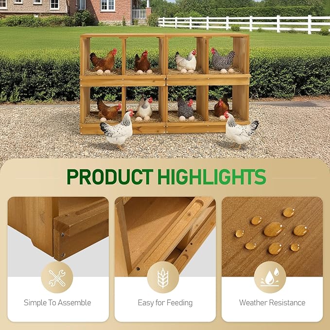 Outvita Nesting Boxes for Chickens 8 Compartments, Wood Chicken Nesting Box Wall Mount, Versatile Use Nest Box for Chicken Coop, Easy to Assemble for Chickens, Hens, Ducks