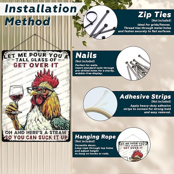 Chicken Sign Metal Tin Sign Funny Chicken Coop Wall Decor Let Me Pour You A Tall Glass Of Get Over It Chicken Decor Sign For Home Cafe Bar Cave Farm Wall Art Decor 16x12 Inch