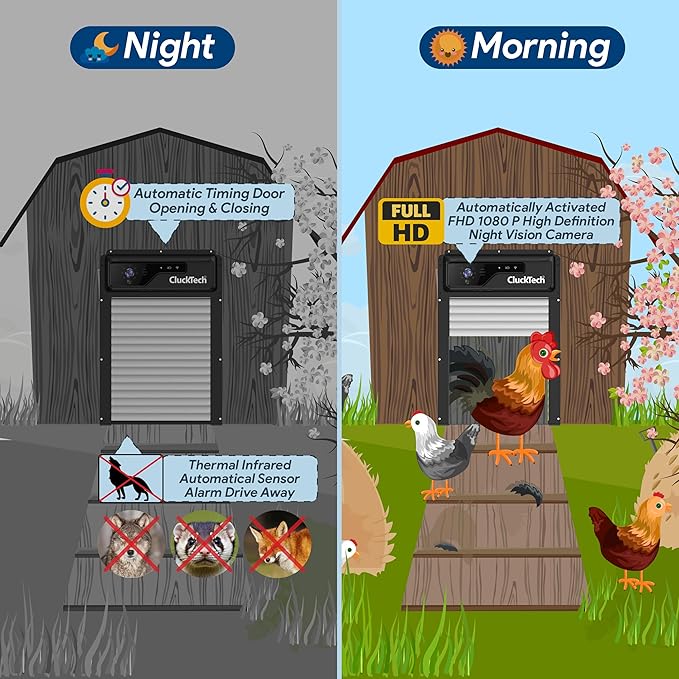Automatic Chicken Coop Door - with 1080p Camera - Solar Powered - 5000mAh Battery - App Remote Control and Opener with Timer - Auto Open&Close - Heavy Duty - Night Vision - Alarm Drive
