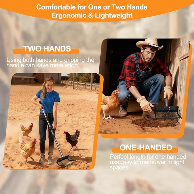 Chicken Poop Scooper and Rake – 2-in-1 Heavy Duty Metal Litter Sifter with Serrated Head fine mesh, Adjustable Handle for Effortless Coop Cleaning in Sand, Ideal for Chicken and Duck