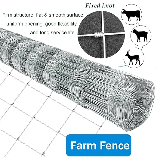 Farm Fence 6ft x 100ft Heavy Zinc Coating Field Wire Fencing, Galvanized Livestock Deer,Goat Fence,Hog Wire Fencing Used to Yard and Garden