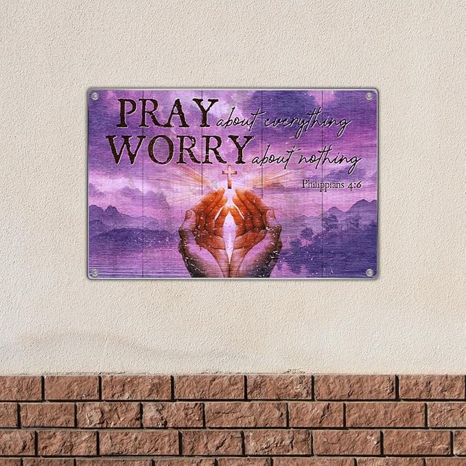 Pray About Everything Worry Nothing Philippians 46 Metal Sign 12 x 8 Inch Christian Home Wall Decor Inspirational Religious Faithbased Room Decoration Vintage