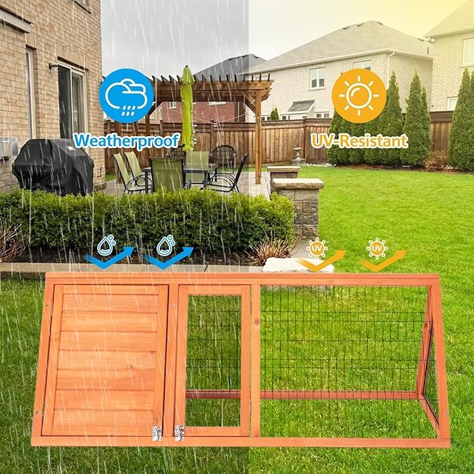 Wooden Chicken Coop Rabbit Hutch Outdoor Small Animal Cage with Ventilated Wire Run, Emovable Tray for Quail, Bunnies, Guinea Pigs, Chicks – Backyard Poultry Hutch (Brown)