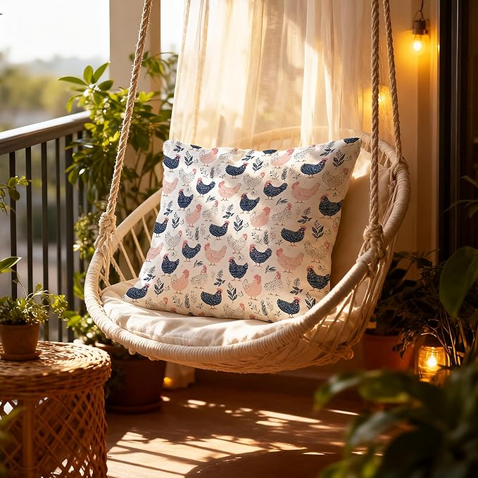 Rustic Floral Chicken Pillow Covers 18x18, Chicken Lover Lady Mom Gifts, Cottagecore Flower Farmhouse Hen Decorative Throw Pillow Covers for Home Bedroom Living Room, Set of 2,Color-3