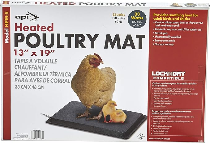 API® Heated Poultry Mat - Washable Plastic Electric Poultry Warmer Mat Pad for Adult Chickens, Chicks, Pets, and Small Animals - Brooder Heat Lamp Alternative - Made in USA