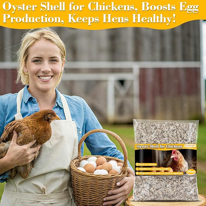 Crushed Oyster Shell for Chickens - 15oz Calcium Supplement for Laying Hens, Supports Strong Eggshells,Natural Poultry Mineral for Backyard Chickens (Pack of 2)