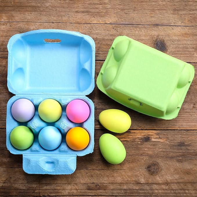 Half Dozen Egg Cartons 24 Pack, Colorful Blank Natural Pulp Egg Holder 6 Count for Chicken Eggs Reusable, Easter Color Storage Box for Holds Up to Six Container Basket Cardboard Paper, 24 Labels