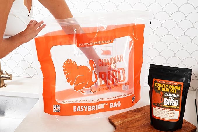 Chairman of the Bird Gourmet Turkey Brine and Rub Kit – Premium Brine Mix, Custom BPA-Free XL Brine Bag and 2 Turkey Rub Seasonings – All Natural Gluten-Free Non-GMO No MSG, 16 Ounces