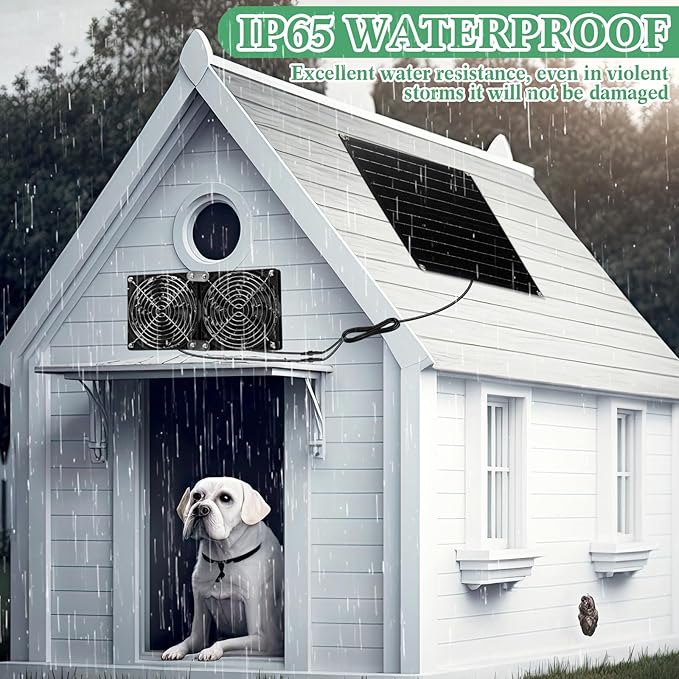 Riakrum 1 Set 2 Pcs 15w 12v Solar Powered Dual Fan Kit, Waterproof Solar Exhaust Intake Cooling Ventilation Fan for Chicken House, Doghouse, Greenhouse, Pet House, DIY Cooling Ventilation