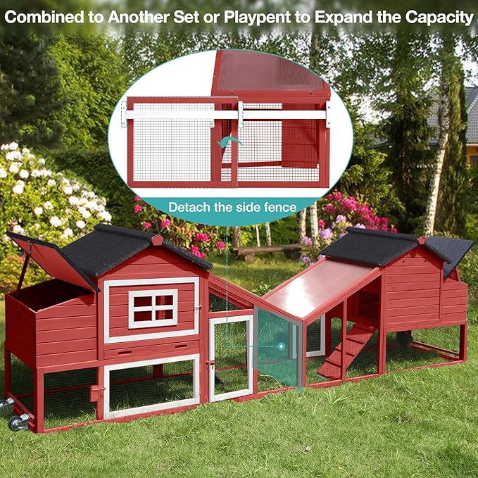 Chicken Coop for 4 Chickens, Mobile Chicken House with with Wheels, Outdoor Hen House Poultry Cage with Nesting Box, Leakproof Pull Out Tray and UV-Resistant Roof (67.3" L x 29" W x 39.4" H-R)