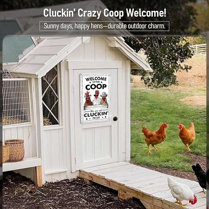 Funny Chicken Coop Metal Signs Farmhouse Decor Welcome Sign for Outdoor Chicken Coops Vintage Farm House Garden Barn Rooster Decorations 8x12 Inch